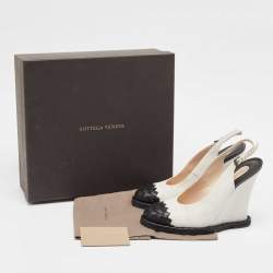 Bottega Veneta White/Black Intrecciato Suede and Leather Espadrille Wedge Sandals Size 39