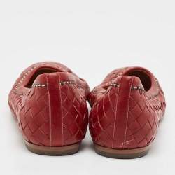 Pre Owned Bottega Veneta Burgundy Intrecciato Leather Ballet Flats Size 35.5