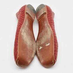 Pre Owned Bottega Veneta Burgundy Intrecciato Leather Ballet Flats Size 35.5