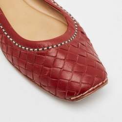 Pre Owned Bottega Veneta Burgundy Intrecciato Leather Ballet Flats Size 35.5