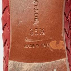 Pre Owned Bottega Veneta Burgundy Intrecciato Leather Ballet Flats Size 35.5