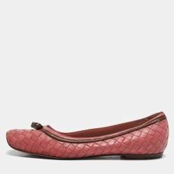 Bottega Veneta Pink Intrecciato Leather Ballet Flats Size 36