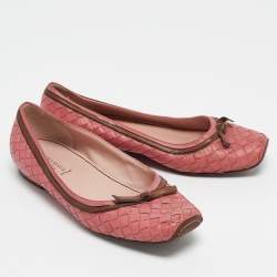 Bottega Veneta Pink Intrecciato Leather Ballet Flats Size 36