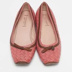 Bottega Veneta Pink Intrecciato Leather Ballet Flats Size 36