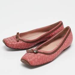 Bottega Veneta Pink Intrecciato Leather Ballet Flats Size 36