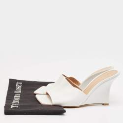 Pre Owned Bottega Veneta White Leather Stretch Wedge Sandals Size 37.5