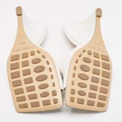 Pre Owned Bottega Veneta White Leather Stretch Wedge Sandals Size 37.5