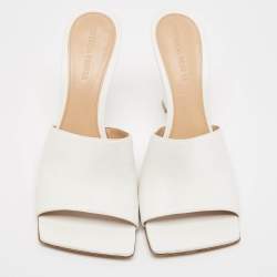 Pre Owned Bottega Veneta White Leather Stretch Wedge Sandals Size 37.5