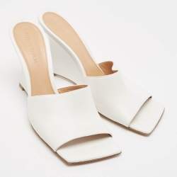 Pre Owned Bottega Veneta White Leather Stretch Wedge Sandals Size 37.5