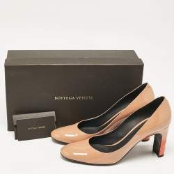 Bottega Veneta Beige Patent Leather Isabella Round Toe Pumps Size 38