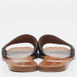 Pre Owned Bottega Veneta Black Leather Intrecciato Flat Slides Size 38