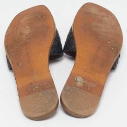 Pre Owned Bottega Veneta Black Leather Intrecciato Flat Slides Size 38
