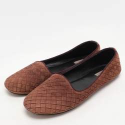 Bottega Veneta Brown Suede Intrecciato Flats Size 38