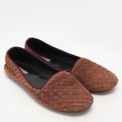 Bottega Veneta Brown Suede Intrecciato Flats Size 38
