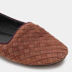 Bottega Veneta Brown Suede Intrecciato Flats Size 38