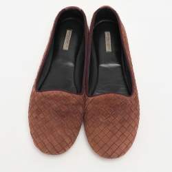 Bottega Veneta Brown Suede Intrecciato Flats Size 38