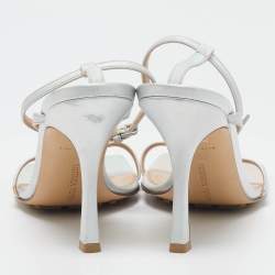 Bottega Veneta Silver Iridescent Leather Stretch Ankle Strap Sandals Size 39.5