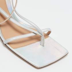 Bottega Veneta Silver Iridescent Leather Stretch Ankle Strap Sandals Size 39.5