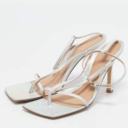 Bottega Veneta Silver Iridescent Leather Stretch Ankle Strap Sandals Size 39.5