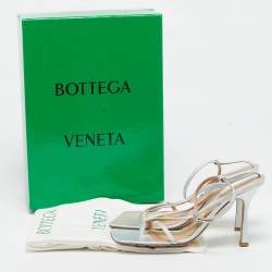 Bottega Veneta Silver Iridescent Leather Stretch Ankle Strap Sandals Size 39.5
