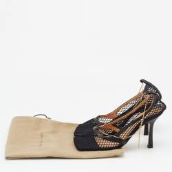 مملوكة مسبقًا Bottega Veneta Black Mesh and Leather Stretch Pumps Size 36.5