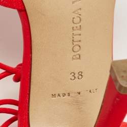 Bottega Veneta Coral Red Mesh and Leather Stretch Wrap Pumps Size 38