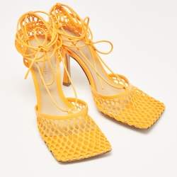 Bottega Veneta Orange Leather and Mesh Stretch Pumps Size 37