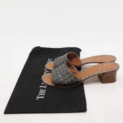 Pre Owned Bottega Veneta Metallic Grey Intrecciato Leather Ravello Slide Sandals Size 40.5