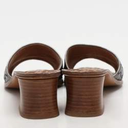 Pre Owned Bottega Veneta Metallic Grey Intrecciato Leather Ravello Slide Sandals Size 40.5