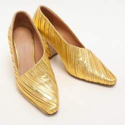 Bottega Veneta Gold Lame Leather Folded Pumps Size 36.5