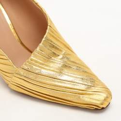 Bottega Veneta Gold Lame Leather Folded Pumps Size 36.5