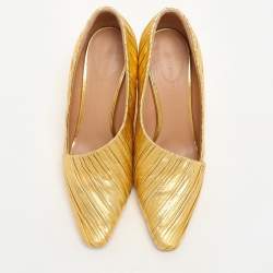 Bottega Veneta Gold Lame Leather Folded Pumps Size 36.5
