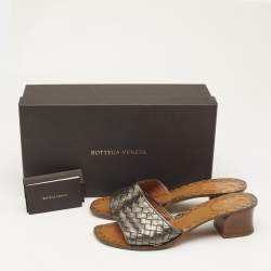 Bottega Veneta Metallic Intrecciato Leather Ravello Slide Sandals Size 39
