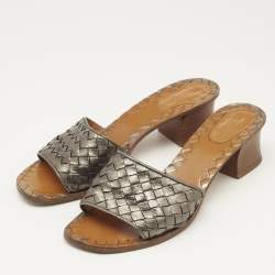 Bottega Veneta Metallic Intrecciato Leather Ravello Slide Sandals Size 39