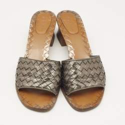 Bottega Veneta Metallic Intrecciato Leather Ravello Slide Sandals Size 39