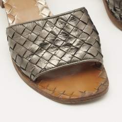 Bottega Veneta Metallic Intrecciato Leather Ravello Slide Sandals Size 39