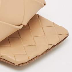 Pre Owned Bottega Veneta Beige Intrecciato Leather Lido Slide Sandals Size 40