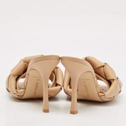 Pre Owned Bottega Veneta Beige Intrecciato Leather Lido Slide Sandals Size 40