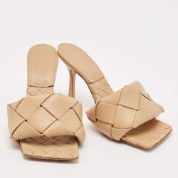 Pre Owned Bottega Veneta Beige Intrecciato Leather Lido Slide Sandals Size 40