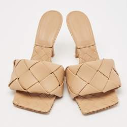 Pre Owned Bottega Veneta Beige Intrecciato Leather Lido Slide Sandals Size 40