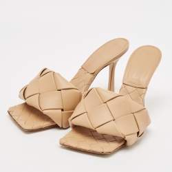Pre Owned Bottega Veneta Beige Intrecciato Leather Lido Slide Sandals Size 40