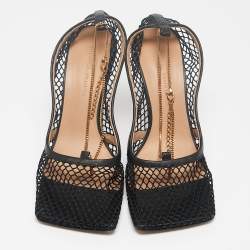مملوكة مسبقًا Bottega Veneta Black Mesh and Leather Stretch Ankle Strap Pumps Size 39