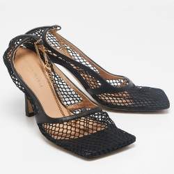 مملوكة مسبقًا Bottega Veneta Black Mesh and Leather Stretch Ankle Strap Pumps Size 39