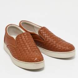Bottega Veneta Tan Intrecciato Leather Dodger Slip On Sneakers Size 40