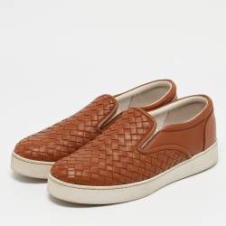 Bottega Veneta Tan Intrecciato Leather Dodger Slip On Sneakers Size 40