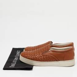 Bottega Veneta Tan Intrecciato Leather Dodger Slip On Sneakers Size 40