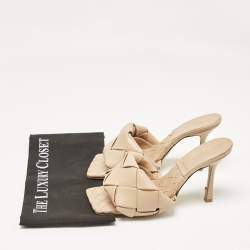 Pre Owned Bottega Veneta Beige Intrecciato Leather Lido Slide Sandals Size 38.5