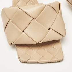 Pre Owned Bottega Veneta Beige Intrecciato Leather Lido Slide Sandals Size 38.5