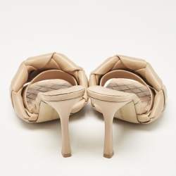 Pre Owned Bottega Veneta Beige Intrecciato Leather Lido Slide Sandals Size 38.5