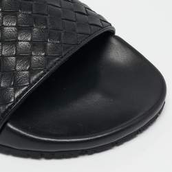 Bottega Veneta Black Intrecciato Leather Flat Slides Size 37